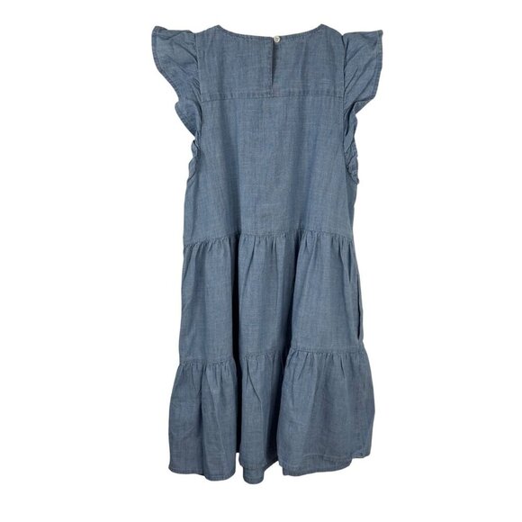 J. Crew Factory NEW READ Blue Chambray Cotton Layer Dress Ruffle Sleeve Mini 2P - Picture 5 of 13